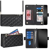 Jaorty Case for iPhone 16 Pro Max Wallet Purse with Long Strap,6.9",Black | Purse,Crossbody Strap, Shoulder Necklace Lanyard,flip Cover, PU Leather,for Women Men,Zipper Pocket,Kickstand,Card Holder