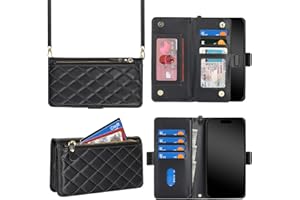 Jaorty for iPhone 16 Phone Case Wallet with Crossbody Strap, Shoulder Necklace Lanyard,flip Cover PU Leather, Rhombus for Wom