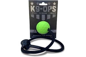 K9 Ops Dog Ball on a Rope Moki Tug Toy - Solid Rubber Fetch Training Reward - Large Dogs Durable Indestructible Chewers Pitbull Dobermann Rottweiler Shepherd (Envy Green - Black Rope)