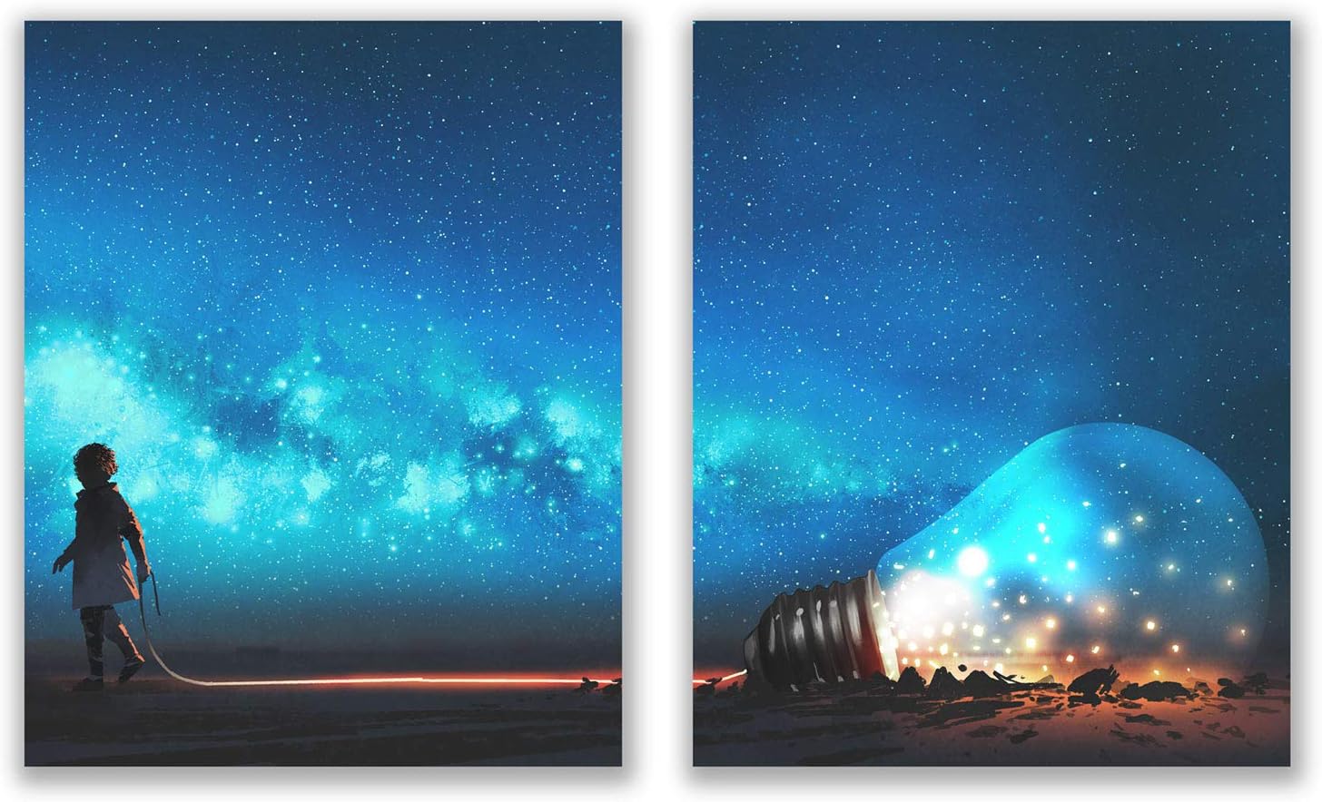 Anime Lightbulb Prints - Set of 2 (8x10) Glossy Japanese Painting Wall Art Decor