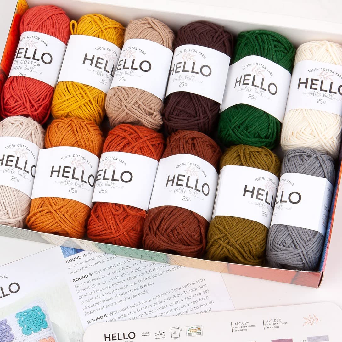 Hello 100% Cotton 12 Ball Yarn Pack - Vintage