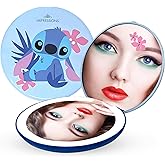 Impressions Vanity Disney Stitch Compact Mirror with Light, Double Sided Cute Travel Makeup Mirror with Magnification, Daylight LED Lighting, Adjustable Brightness, and Touch Control (Blue)