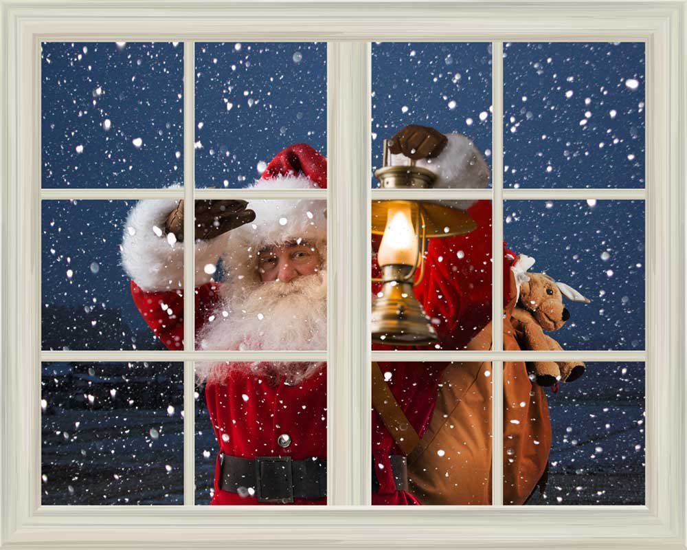 Wall MuralSanta Claus Carrying Gifts outside of Window on Christmas