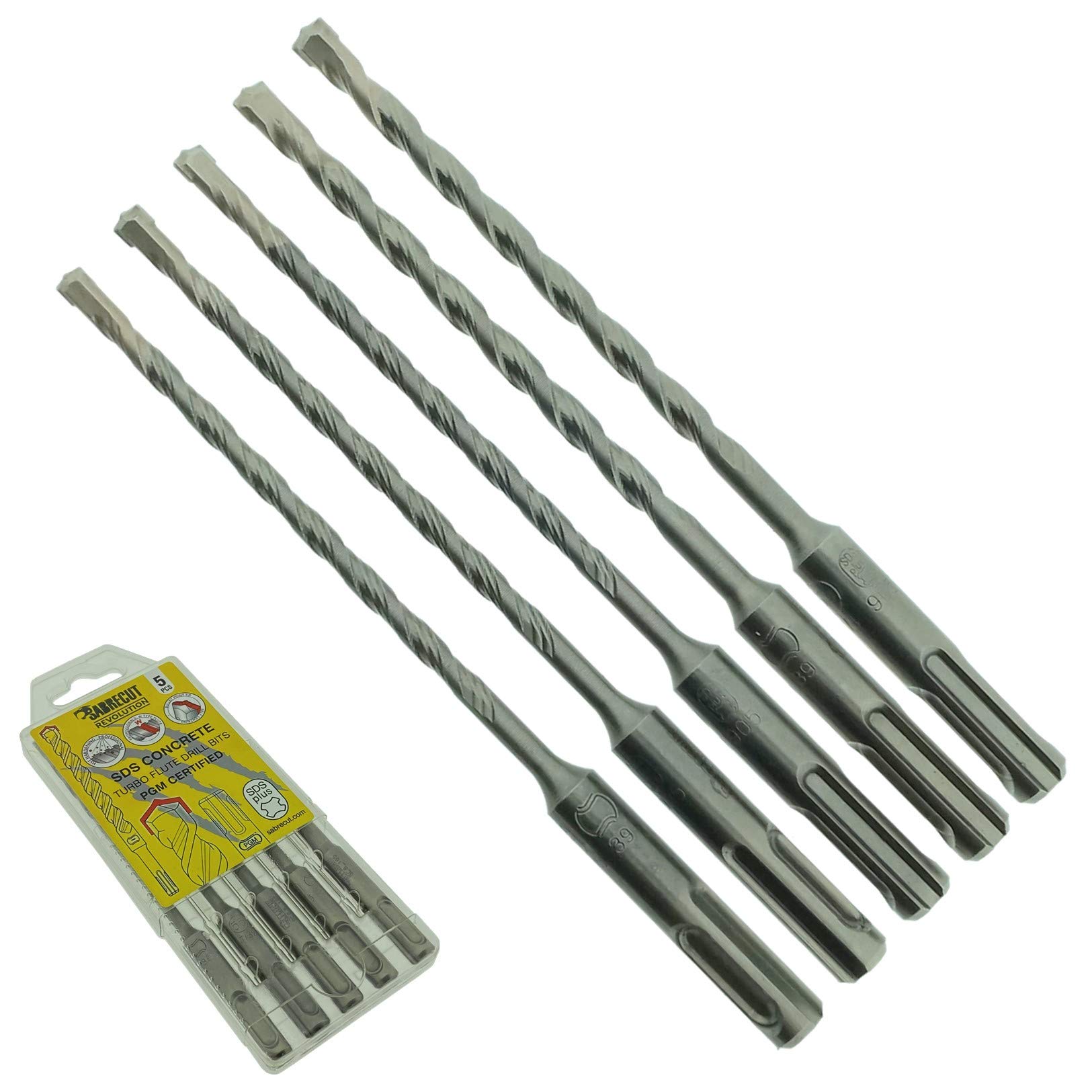 5 x SabreCut SDSAK2 5mm 5.5mm 6mm 6.5mm x 160mm PGM Approved SDS Plus Drill Bit Mix Kit For Stone Concrete Brick
