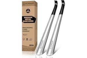 ZOMAKE Shoe Horn Long Handle for Seniors Men Women,Metal Long Shoehorn Boot Horn,16.5" Stainless Steel Shoe Spoon Helper