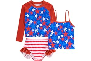 Funnycokid Girls Swimsuit 3 Pieces Long Sleeve Rash Guard Set Tankini Bathing Suits Summer Kids Swimwear 3-10 Years