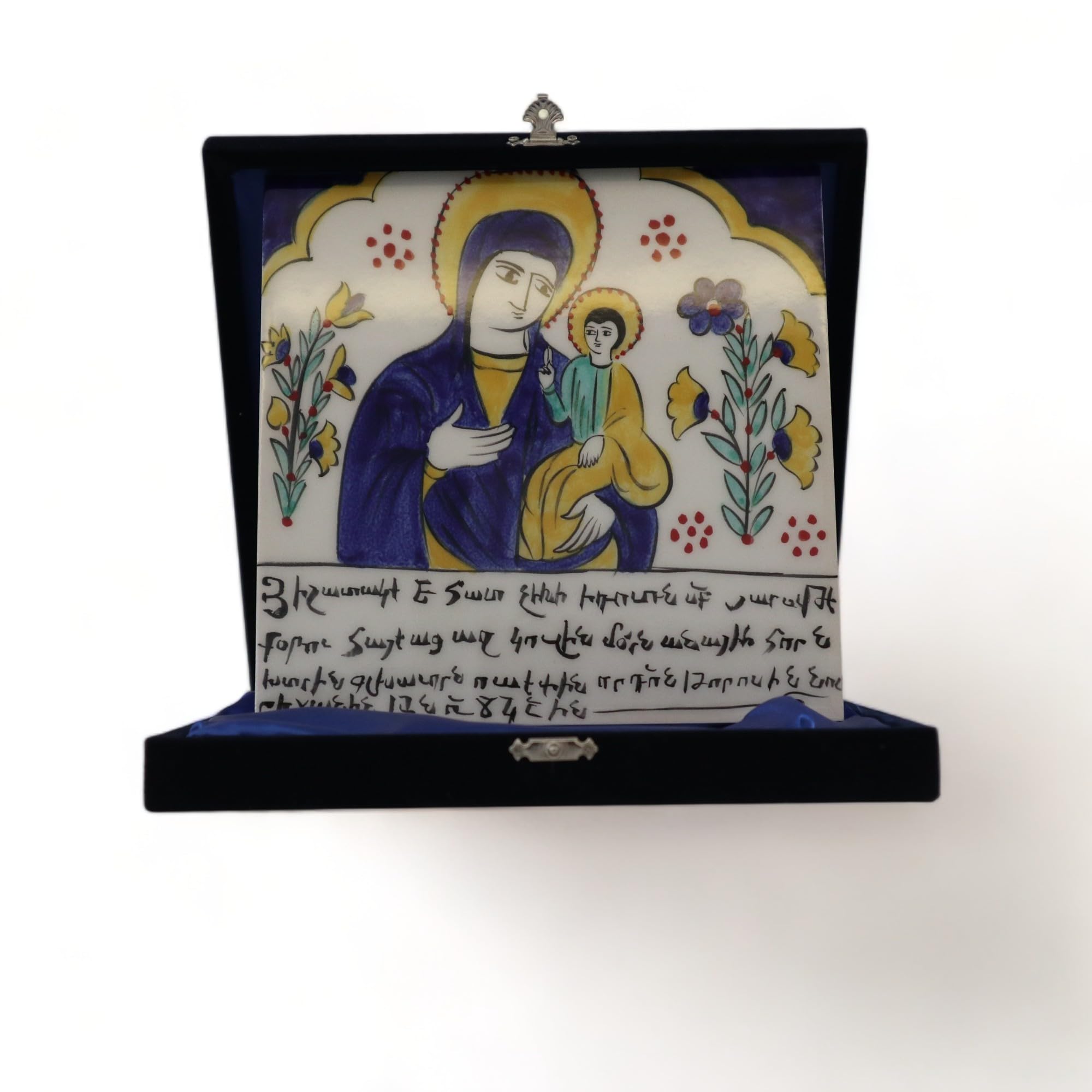 Hedea Virgin Mary Icon Hand Painting 20x20 cm Square Tile Plate Hand-Painted Plate From Nicaea