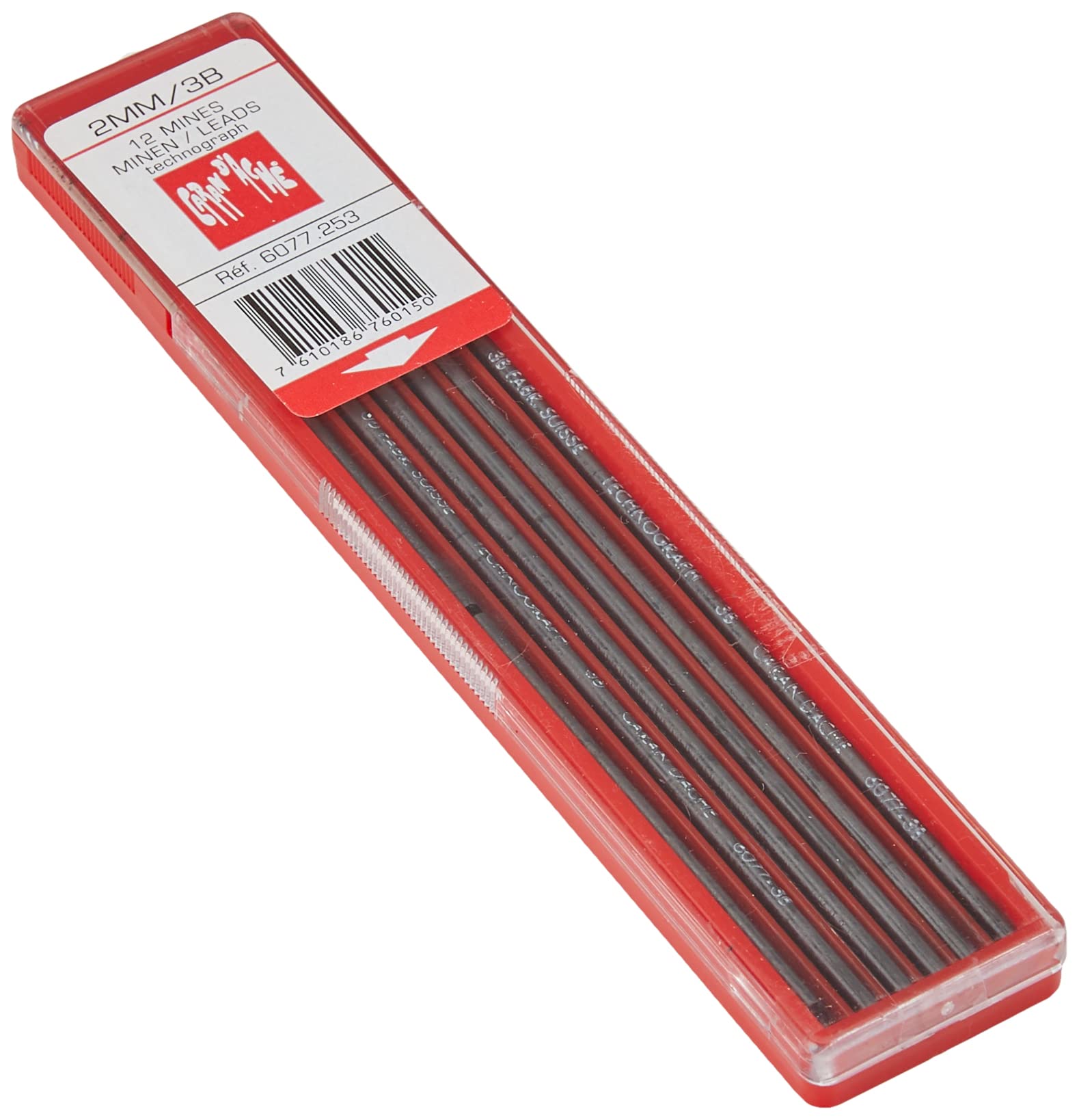 Caran d'Ache 6077.253 Technograph Graphite Leads - 3B - Pack of 12 - Diameter 2 mm,Black