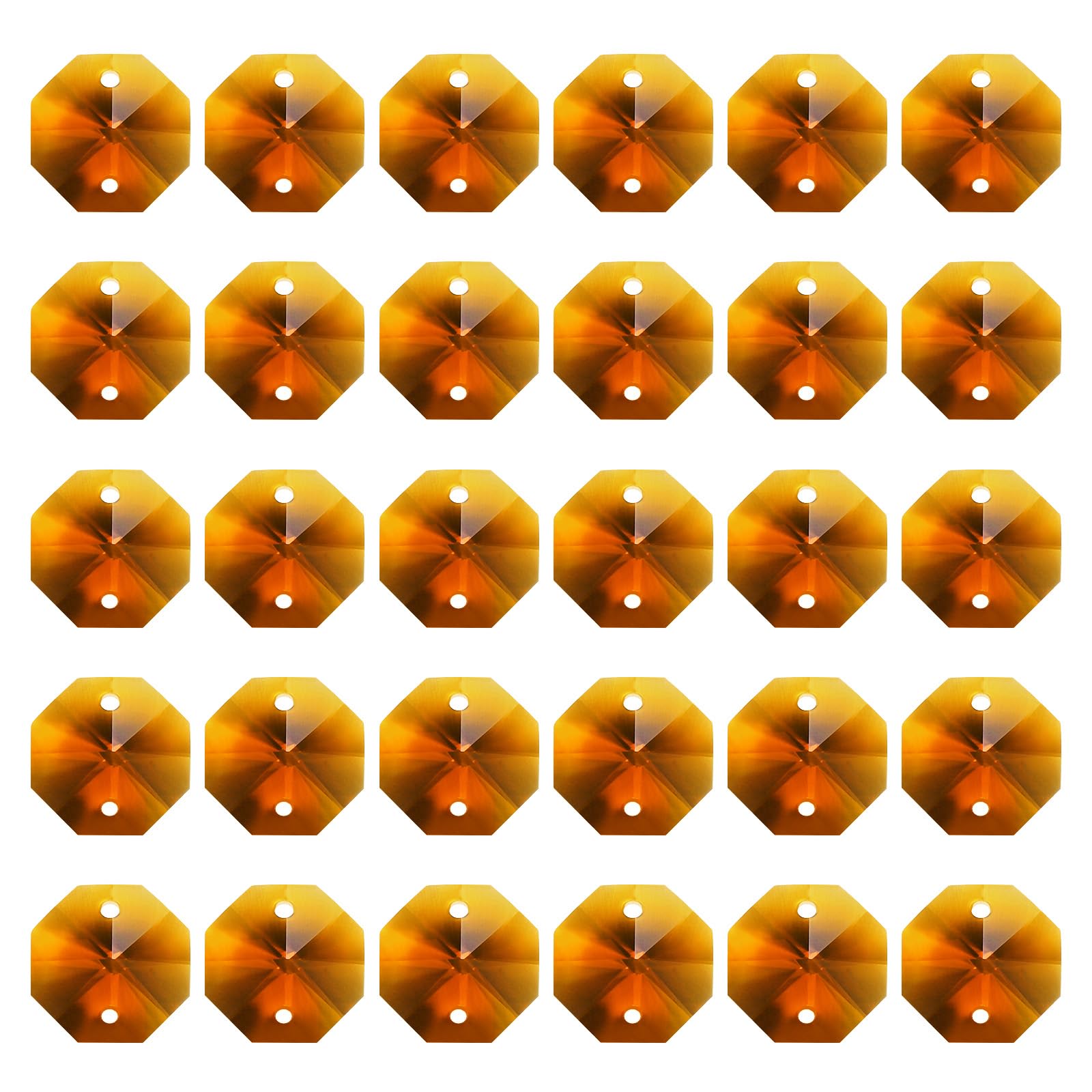 PATIKIL K9 Crystal Octagon Beads 2 Holes Pendants, 60 Pack 14mm Chandelier Prisms Parts Ornaments Hanging Beads for DIY Arts Crafts Decoration, Amber