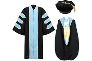 Erligo Unisex Deluxe Doctoral Graduation Gown and Doctoral Hood 8-Sided Tam Package for Academic Regalia