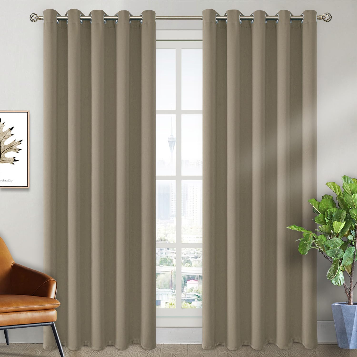 BGment Room Darkening Curtains 84 Inches Long - Grommet Thermal Insulated Drapes Window Treatment Curtains for Bedroom, 2 Panels, 70 x 84 Inch, Cocoa Image