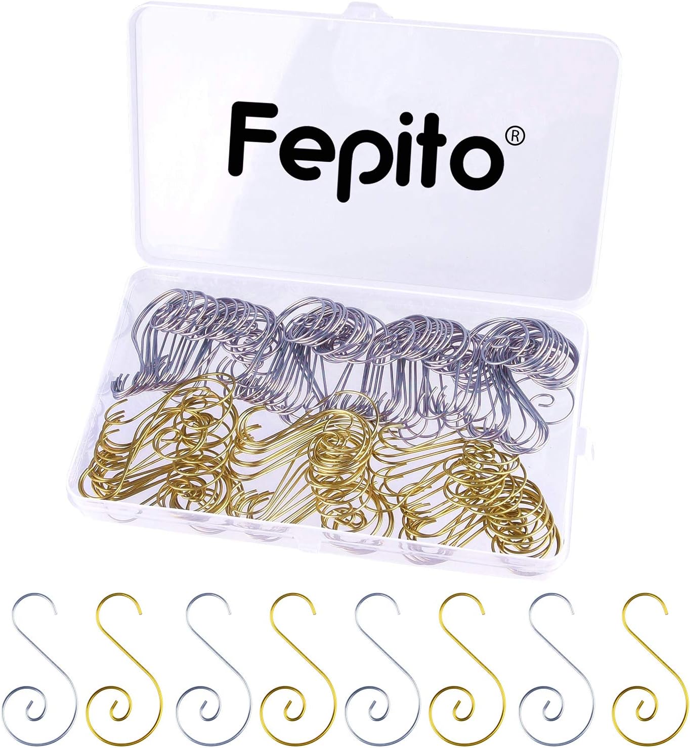Ornament Hooks - FEPITO 160 Pcs Christmas Ornament Hooks Silver Gold Hangers, Stainless Steel Christmas Ornament Hangers Perfect for Art Craft Christmas Tree Decorations