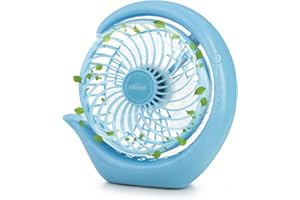 Karecel Rechargeable Battery Operated Fan, Portable 3 Speeds USB Desk Fan, 3600mAh Long Life Power, 180 Degree Rotating for Office, Travel, Camping - Blue
