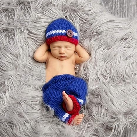 Amazon Co Jp ベビー用着ぐるみ コスチューム 寝相アート 子供の写真の服ウールコスチューム赤ちゃんの写真手作りニットセータースーツブルー 女の子 男の子 出産祝い プレゼント Color Blue Size One Size ホーム キッチン