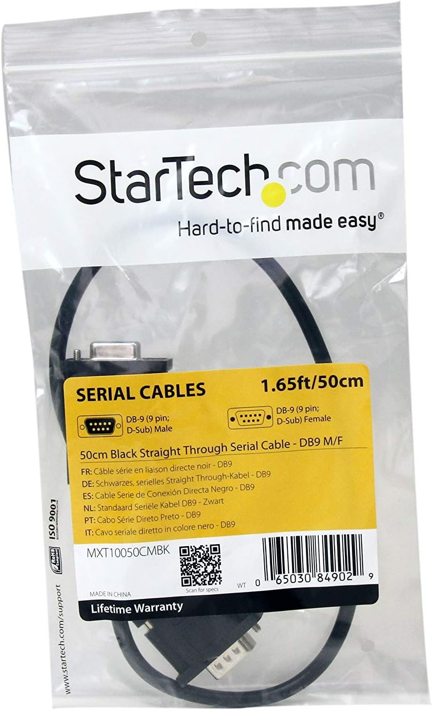 StarTech 0.5m Black Straight Through DB9 RS232 Serial Cable DB9 RS232