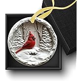 Winter Red Cardinal Christmas Tree Ornaments, Red Cardinal Christmas Decorations, Rustic Winter Snowfield Bird Art Ceramic Hanging Xmas Ornaments with 3D-Look Printed Design