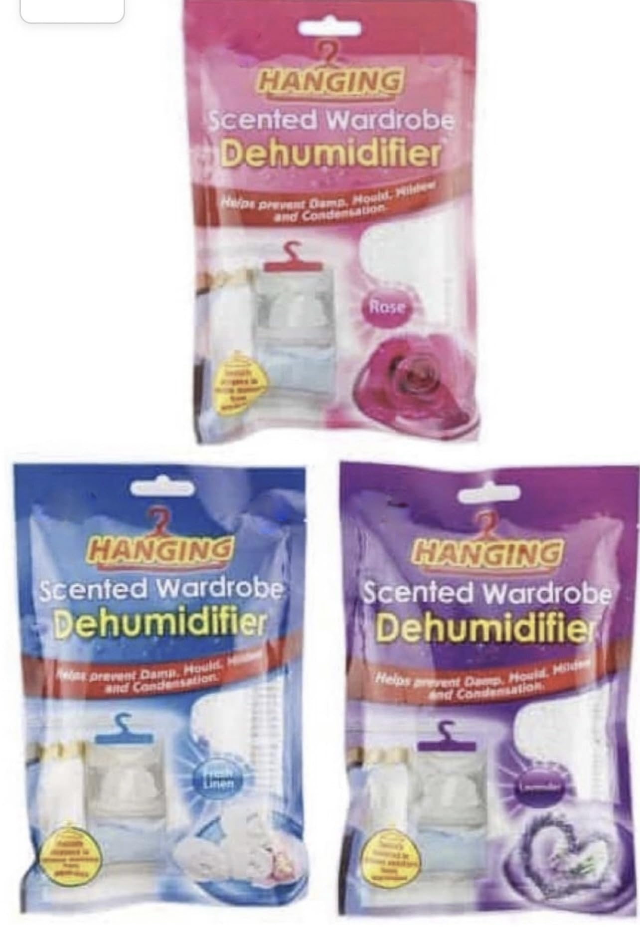 Set of scented hanging wardrobe dehumidifiers
