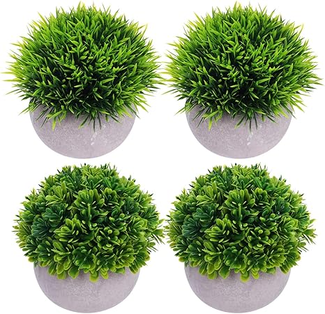 Amazon Deelf Outlet ミニサイズの人工観葉植物4個セット 装飾鉢植え オフィス 洗面所 室内 センターピースなどに最適な緑 人工 観葉植物 オンライン通販