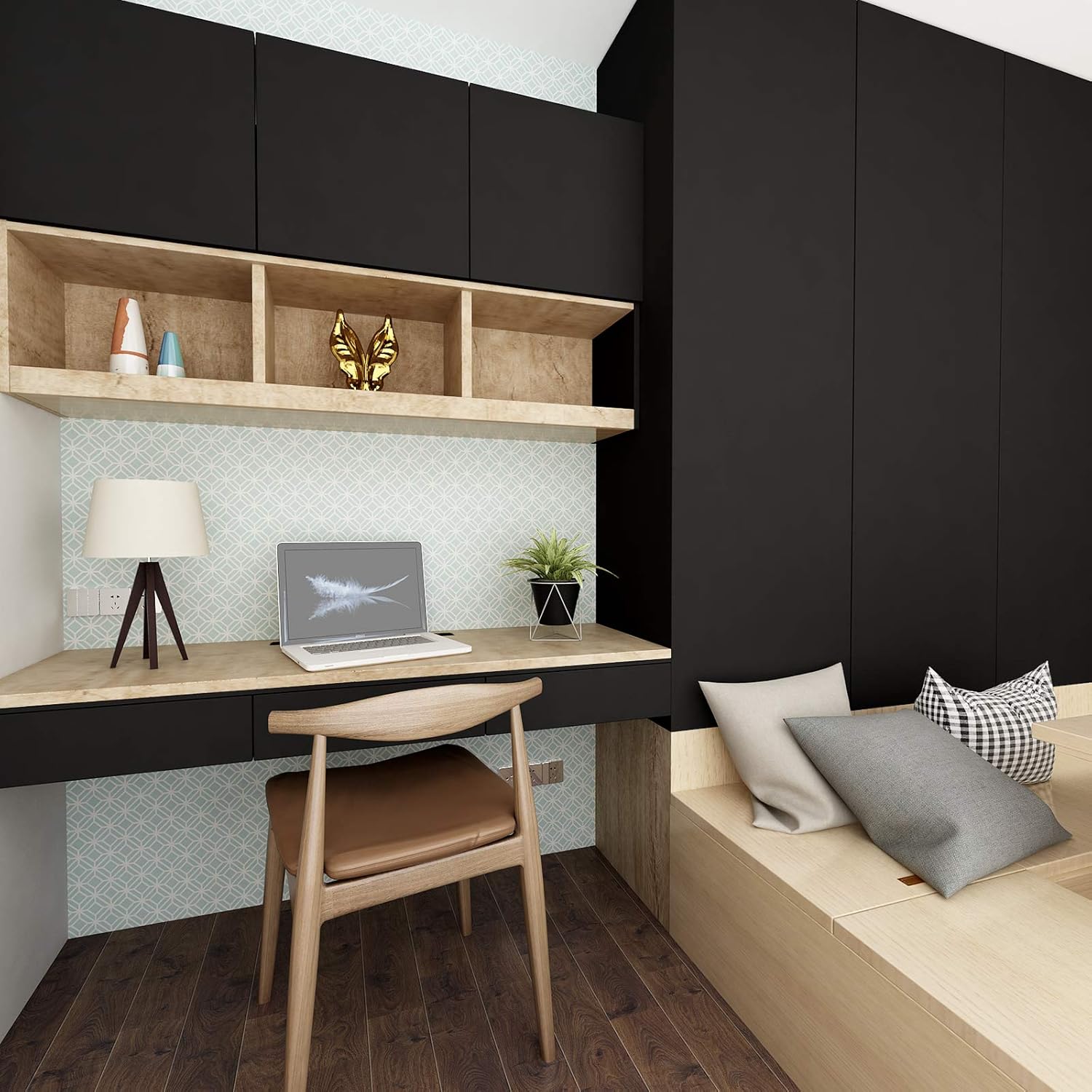 VEELIKE Black Wallpaper for Bedroom Matt Black Sticky Back Plastic Vinyl Wrap for Kitchen Cupboards Washable Furniture Stickers Self Adhesive Contact Paper Removable Worktop Covering 40 cm x 300 cm - Image 4