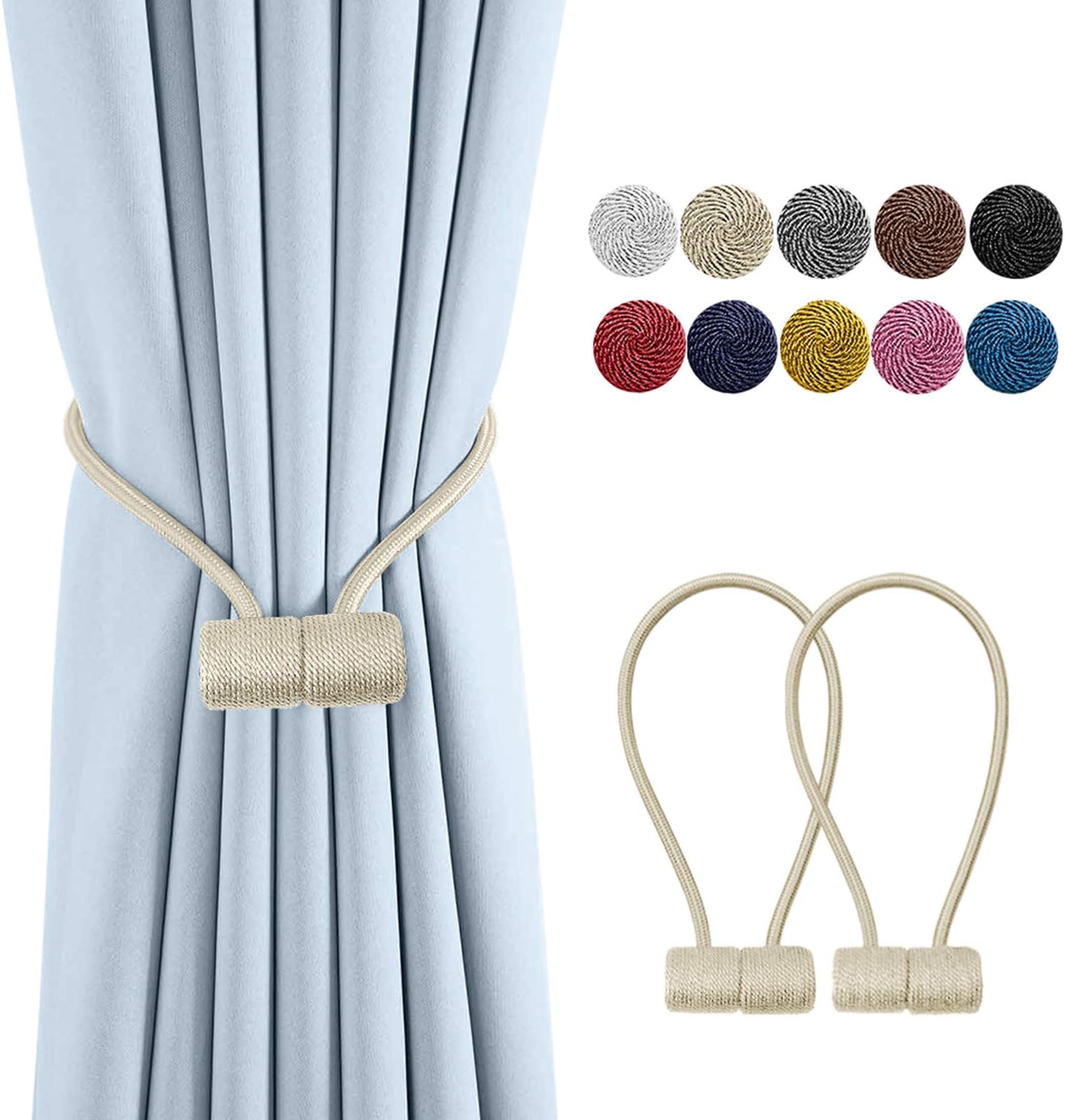Remunkia Magnetic Curtain Holdbacks Drapery Tiebacks: 2Pack 16 Inch Tie Backs Holdback for Blackout Sheer Window Treatment, Beige, Upgrade