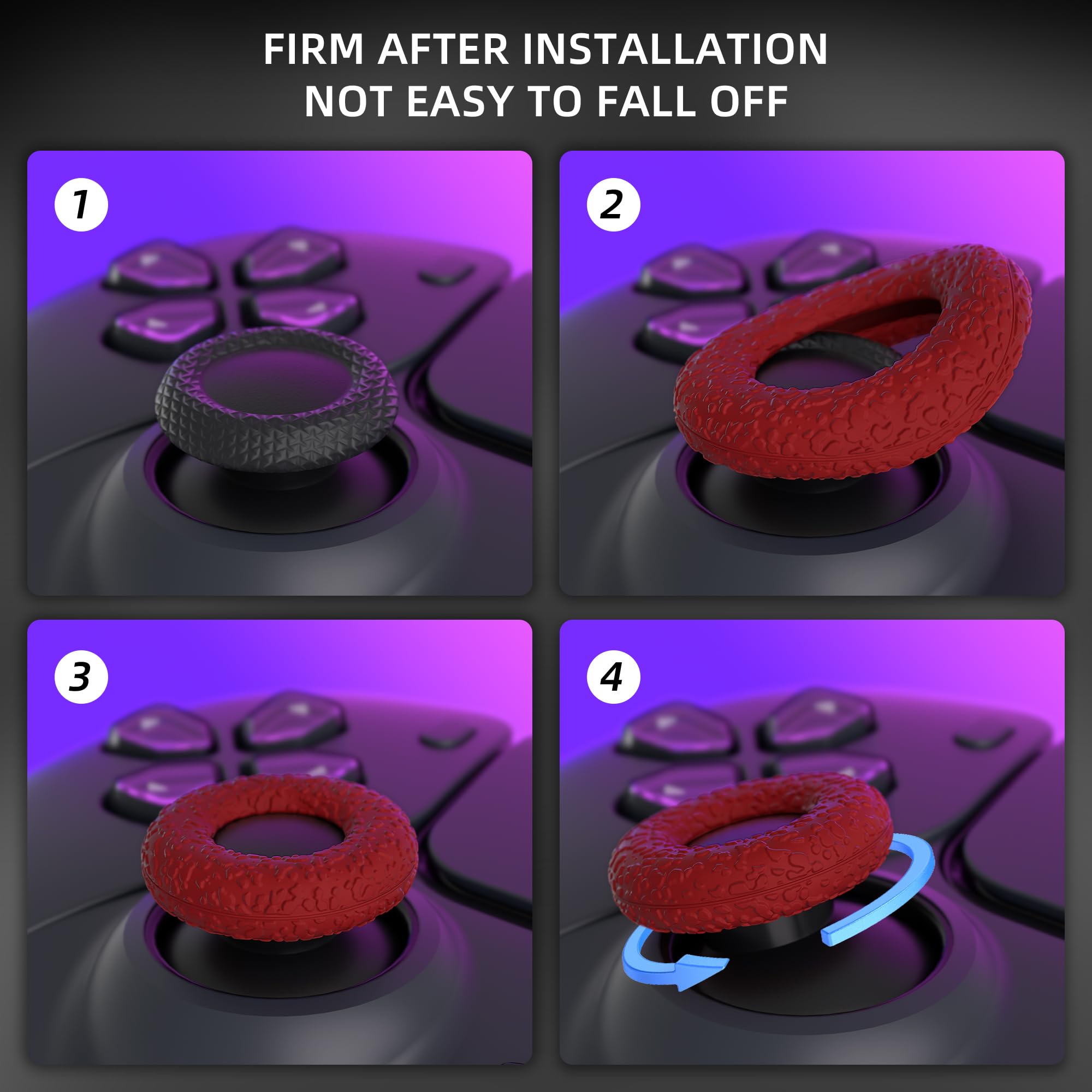 PlayVital Upgraded Silicone Precision Rings, Aim Assist Motion Control for ps5, ps4, Edge, Xbox Series X/S, Xbox One, Switch Pro Controller - Durable Anti-Slip Donut Thumbstick Rings, Red/Blue/Purple