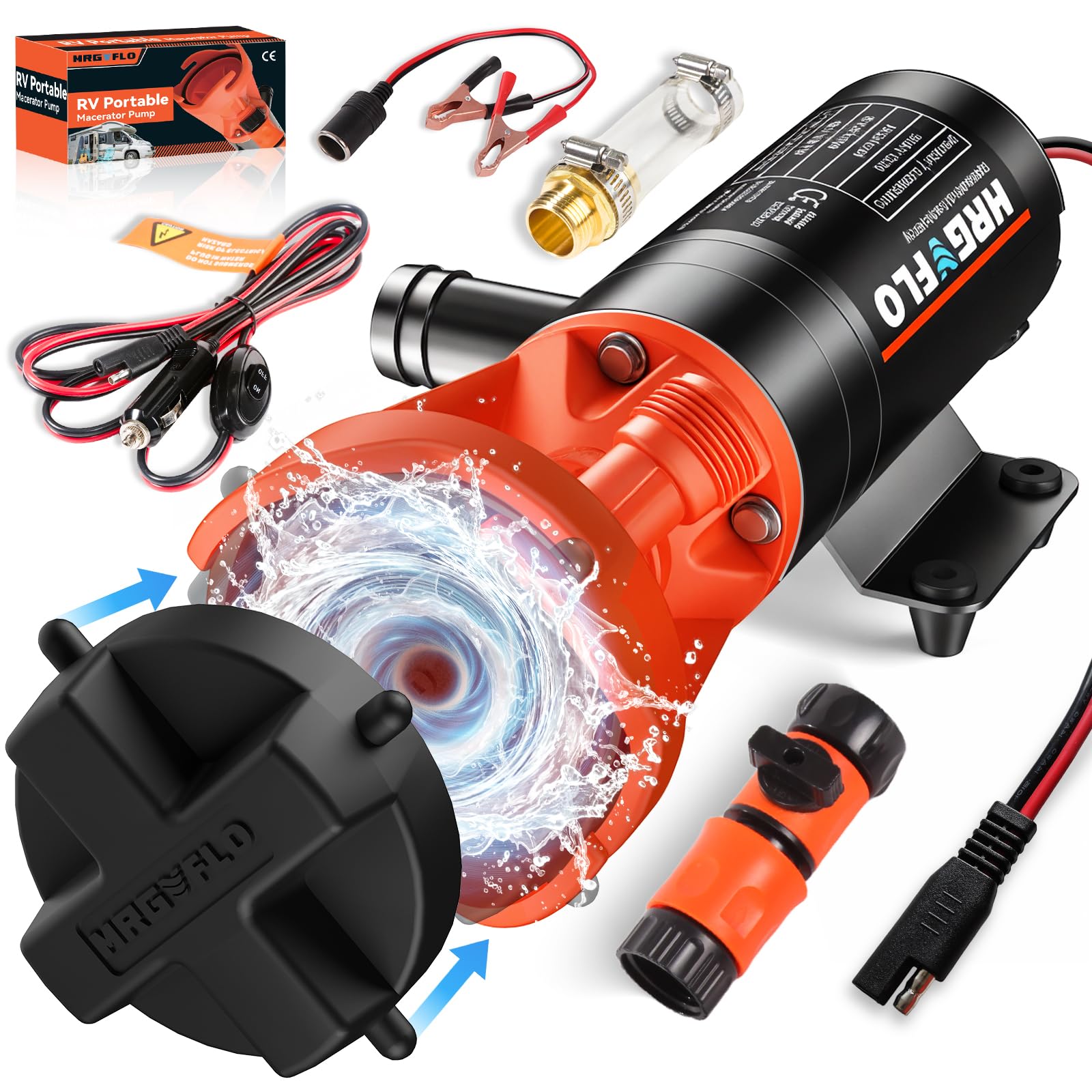 Photo 1 of RV Macerator Pump 12V,Portable Macerator Waste Pump,12GPM Suction 3.2 feet Lift 10 feet with Garden Hose Discharge Port,Quick Release Sewage Pump with Fresh Water Rinse and Manual Crushing Function.