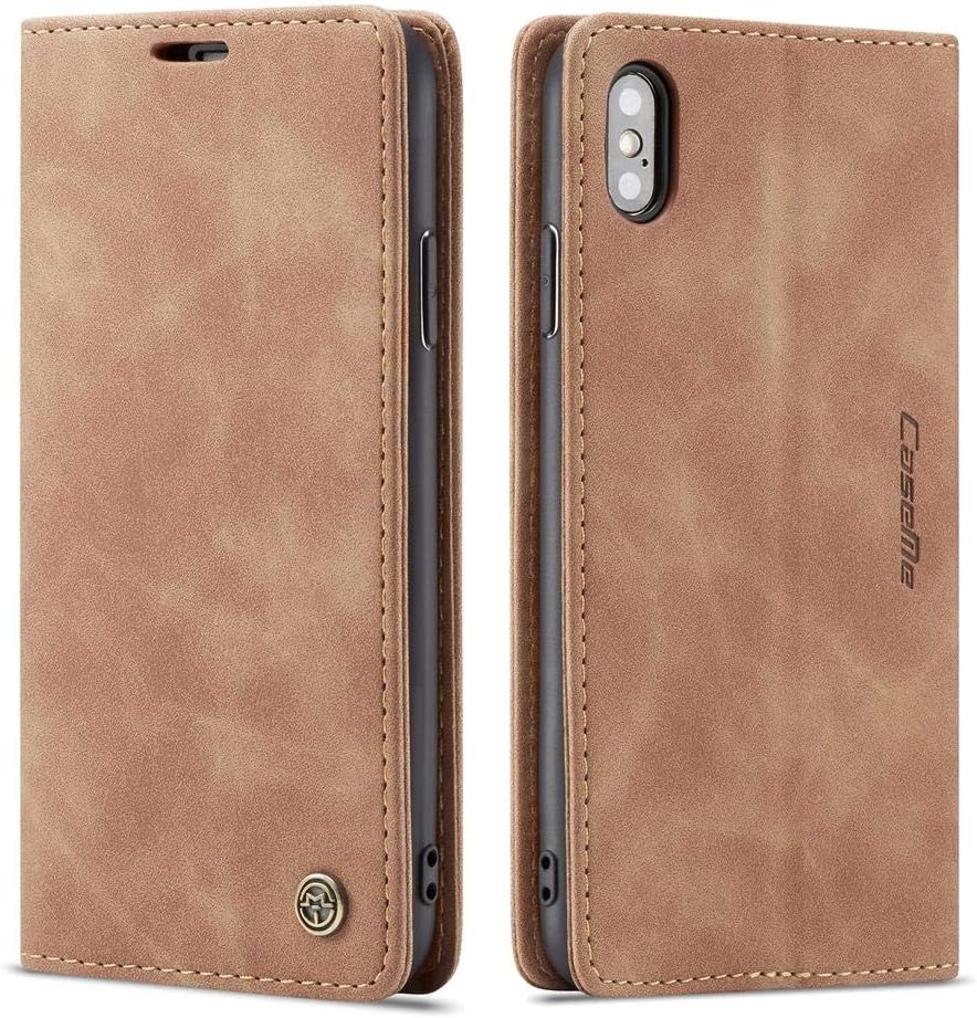 Freezon Case for iPhone XS Max, Elegant Retro Leather with ID Credit Card Slot Holder Flip Cover Stand Magnetic Closure Case for iPhone XS Max-Coffee