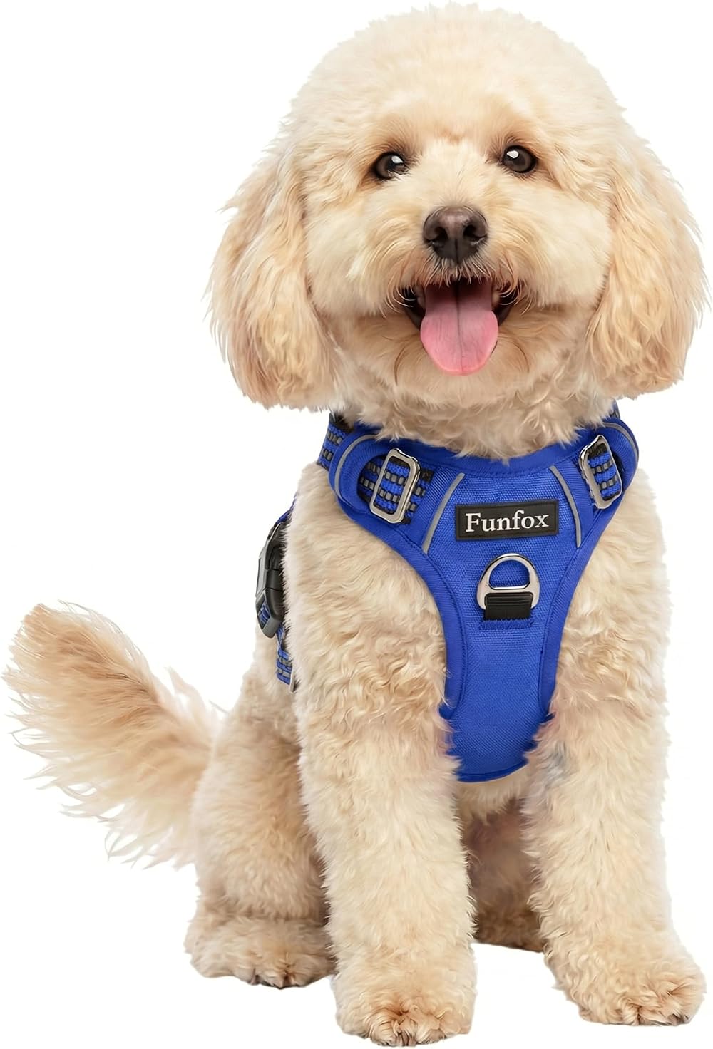 Funfox Dog Harness Small No Pull With Front Back Clip Reflective Strips Blue S