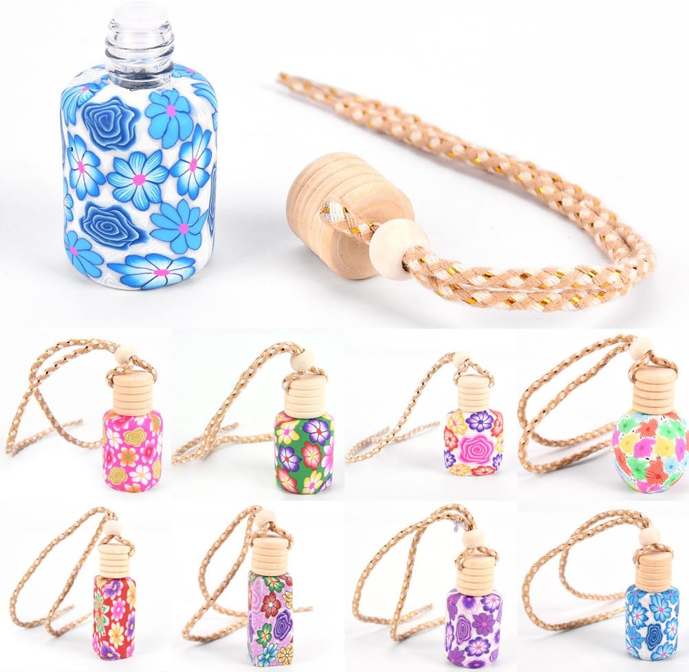 Panghuhu88 1 PCS Floral Art Printed Hanging Car Air Fresheners Perfume Diffuser Fragrance Bottles, Color Will be Sent at Random,Empty Bottle