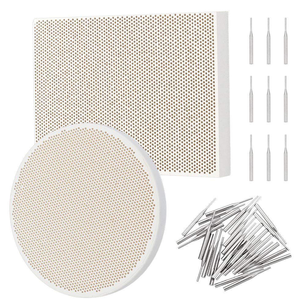 OLYCRAFT 2pcs Honeycomb Ceramic Soldering Boards Rectangle Round Soldering Honeycomb Panel Jewelry Making Tools Set with 20pc Stainless Steel Needles for Melting Casting Gold Tools Jewelry Soldering