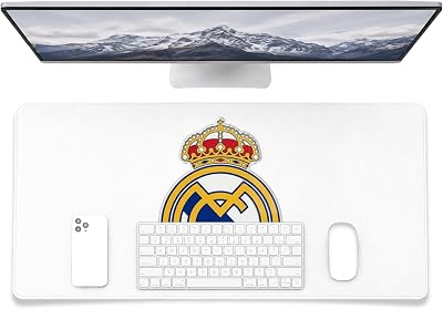 Tappetino da scrivania Real Madrid con stemma a colori su sfondo bianco, 43 x 90 cm
