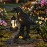 Rempry Solar Halloween Garden Crow Statue Decor Outdoor | Gothic Crow Light for Yard Lawn Patio, Unique Birthday Housewarming Halloween Gifts for Mom Family, Friend