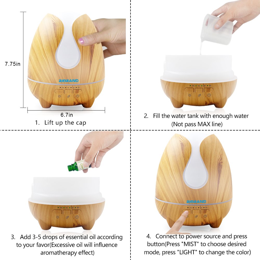 Newest Water droplets Style Aromatherapy Diffuser,7 Color LED Light,Best Yellow Wood Grain(500ml)