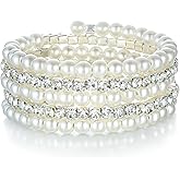 EVER FAITH Wedding Layers Cream Ivory Color Simulated Pearl Strand Bracelet Clear Austrian Crystal