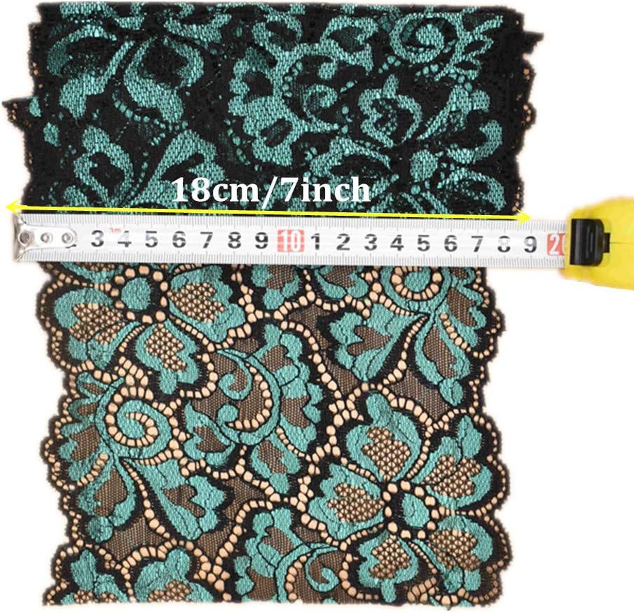 5 Yards Metallic Floral Lace Ribbon Stretch Tulle Lace Trim Elastic Webbing Nigerian African Fabric Width 18cm for DIY Craft Jewelry Making Clothes Accessories Gift Wrapping Wedding Party Decor (Teal) - Image 4