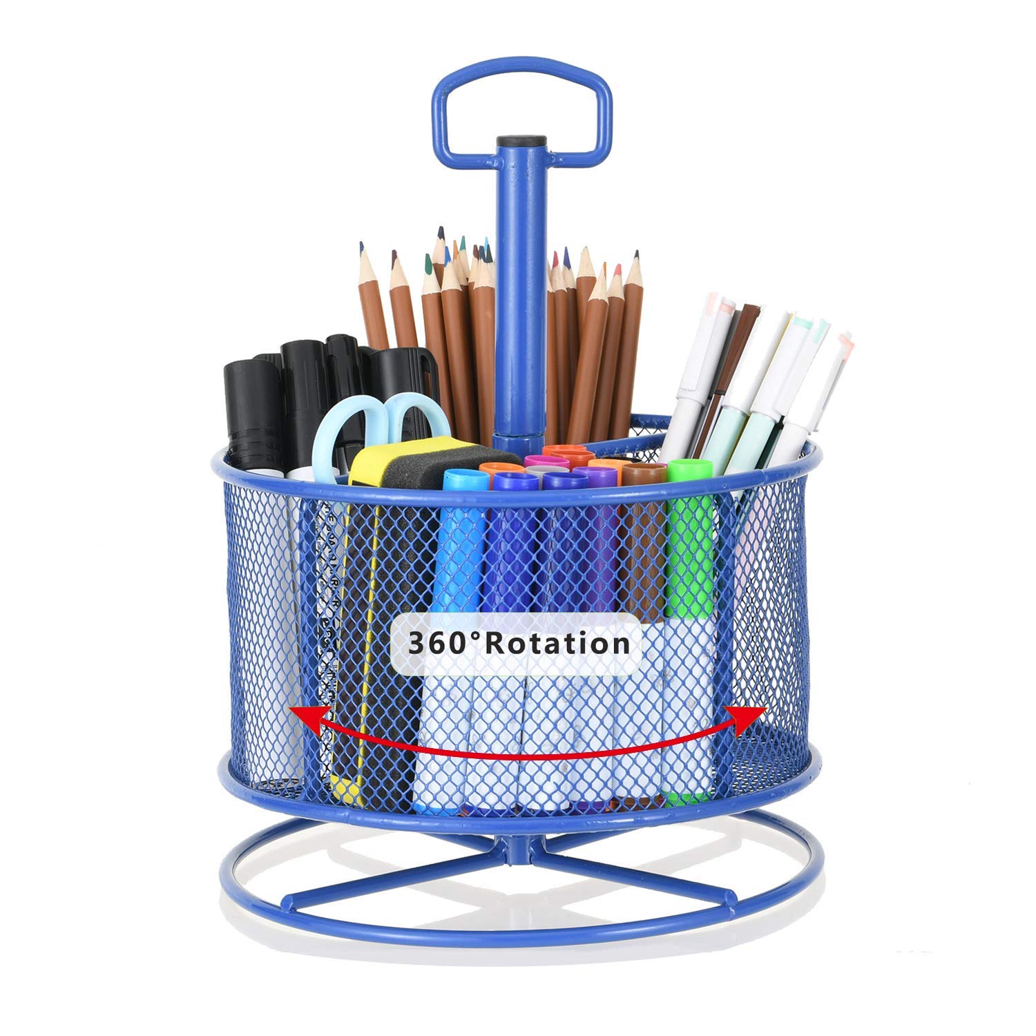 Marbrasse Mesh Desk Organiser, 360-Degree Rotating Multi-Functional Pen Holder,4 Compartments Desktop Stationary Organiser, Home Office Art Supply Storage Box Caddy Rack(Blue) — image 1