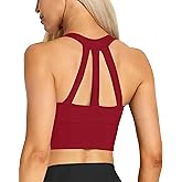 XUNYU Longline Sports Bra for Women Open Back Workout Tops Padded Yoga Tank Wide Strap Halter Crop Top Build in Bra Gym