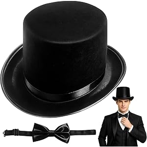 Black Felt Top Hat Set,Magician Costume Hat and Bow Tie for Adults | Tall Dress Up Hats for Halloween,Cosplay,Stage Performan