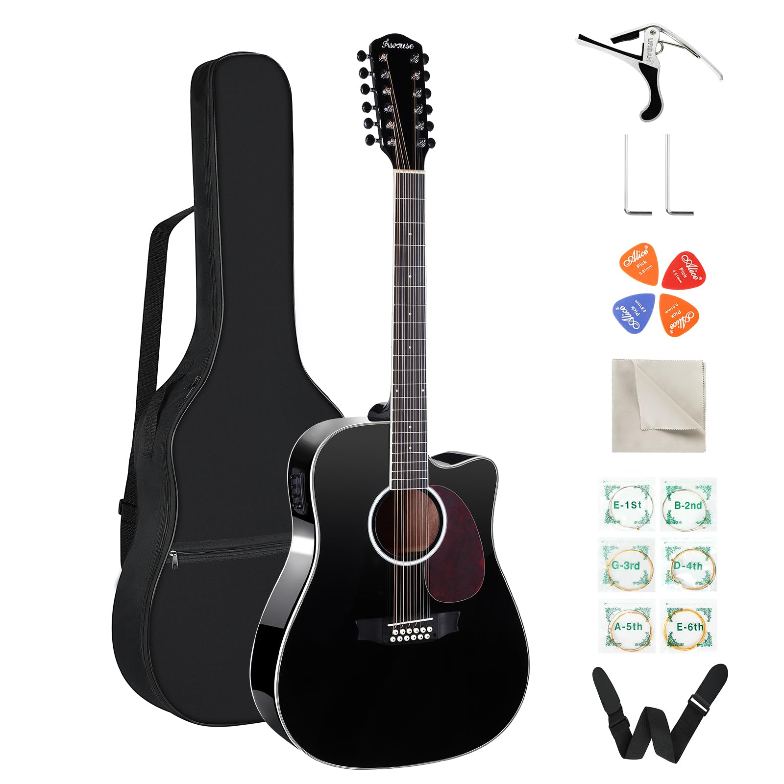 Photo 1 of Asmuse 42” Acoustic Electric Guitar, 12 String Full Size Acoustic Guitar Bundle with 4-Band EQ, Gig Bag, Picks, Shoulder Strap