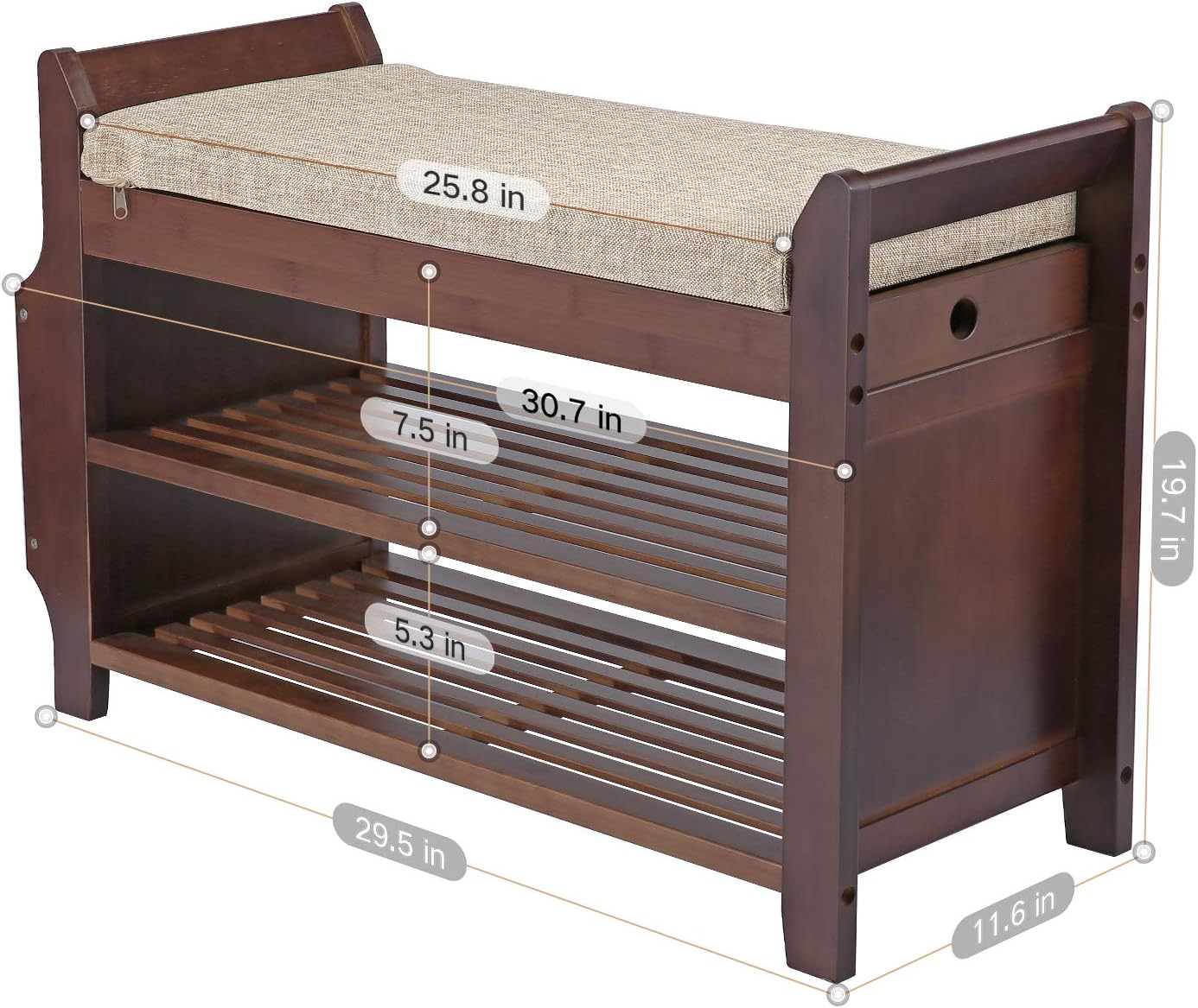 Shoe Bench Rack Nnewvante Shoe Organizer with Storage Basket Side Drawer Bamboo Removable Padded Cushion Seat for Entryway Hallway Living Room Bathroom-29.5in: Kitchen & Dining