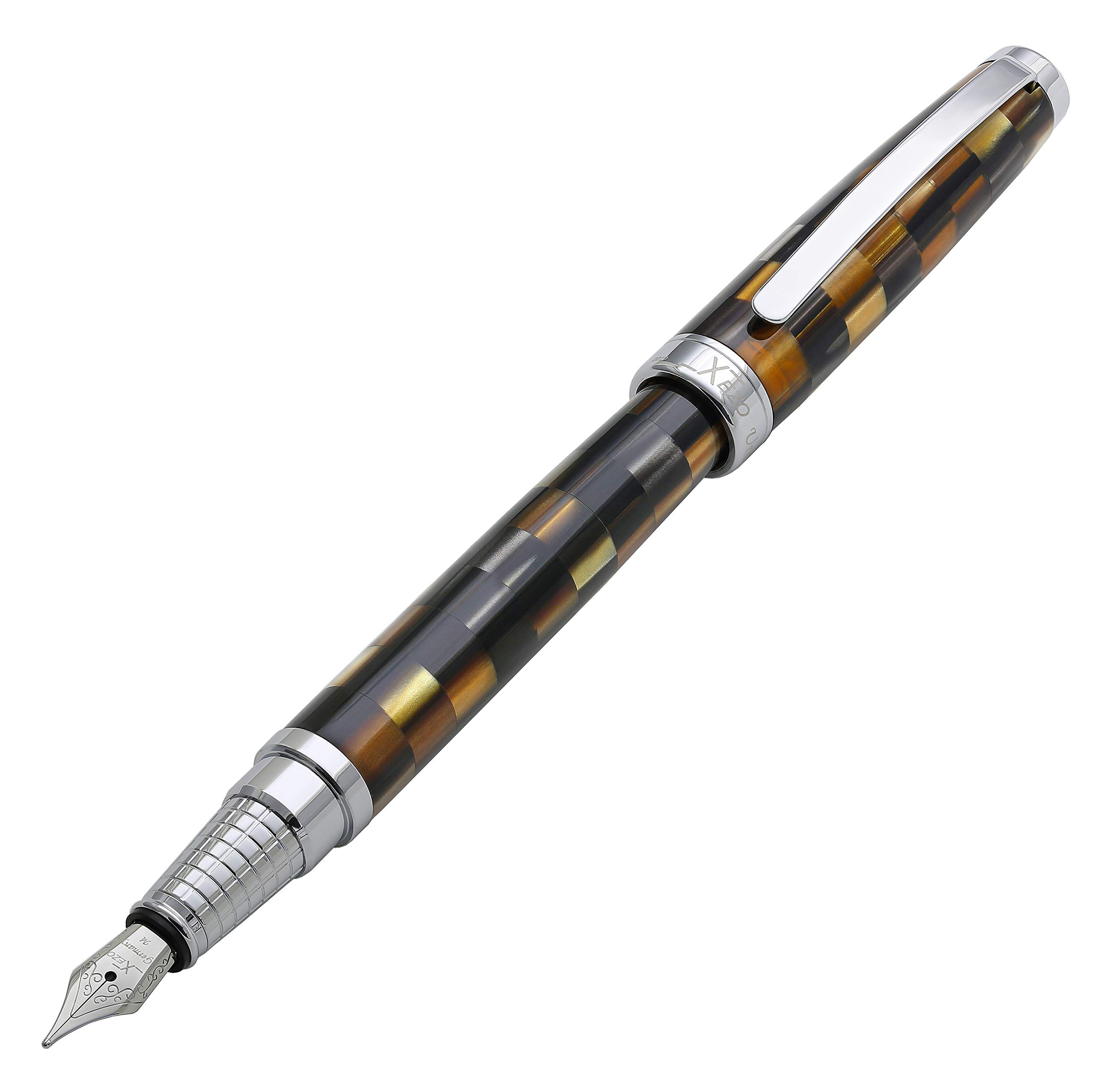 Xezo Urbanite Fountain Pen, Medium Nib. Woody Brown Color with Chrome Plating. Handcrafted, Limited Edition, Serialized