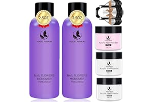 MAGIC ARMOR Acrylic Liquid Monomer and Acrylic Powder Set - 3 Colors Acrylic Powder Clear Pink White Professional Acrylic Monomer Liquid 5oz Acrylic Nail System For Acrylic Nails (150ML+3 COLORS)
