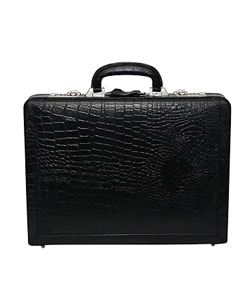 Leather Briefcase for Men | Hifly Black Croc Leather Expandable Frame Stitched Over Style Briefcase Bag Cum Office File Bag with 3 Digit Combo Locking Features & Inner Mesh Pocket for Office Use