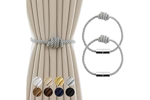 Contoeey Curtain Tiebacks Magnetic Decorative Curtain Tie Backs for Curtains 2 Pack Rope Curtain Holders for Drapes Outdoor Curtain Holdbacks, Grey