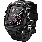 ULTIMAL Rugged Band with Case for Apple Watch Ultra 3/2/1 (49mm) & SE 3/2/1 & Series 11 10 9 8 7 6 5 4 (46mm/45mm/44mm) , Military-Grade Shockproof Protective Strap for Men, All-in-One Outdoor Sport Watch Band (Black)