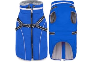 Fragralley Dog Coat with Harness Built in, Waterproof Windproof Reflective Warm Puffer Jacket, Fleece Lined Vest Winter Parka for Small, Medium, Large Dogs​