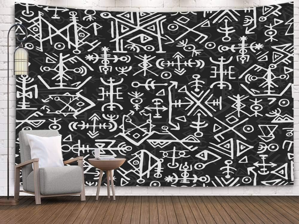 Crannel Norse Viking Symbol Pattern Magic Draw Symbols As Background Ancient Iceland Ethnic Islandic Scripted Tapestry 80X60 Inches Wall Art Tapestries Hanging for Dorm Room Living Home,Gray Red