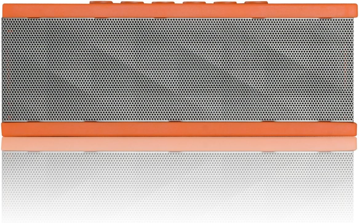 MDN Bejeweled Portable Wireless Bluetooth BoomBox NFC Speaker Bluetooth Wireless Speaker for 12 hrs Music Streaming & Hands-Free Calling w/ 6W + 6W 40mm Driver Speakerphone, Built-in Mic, 3.5mm Audio Port, Rechargeable Battery for Indoor & Outdoor Use, Siri Compatible and NFC Tap & Play Technology - Orange/Silver