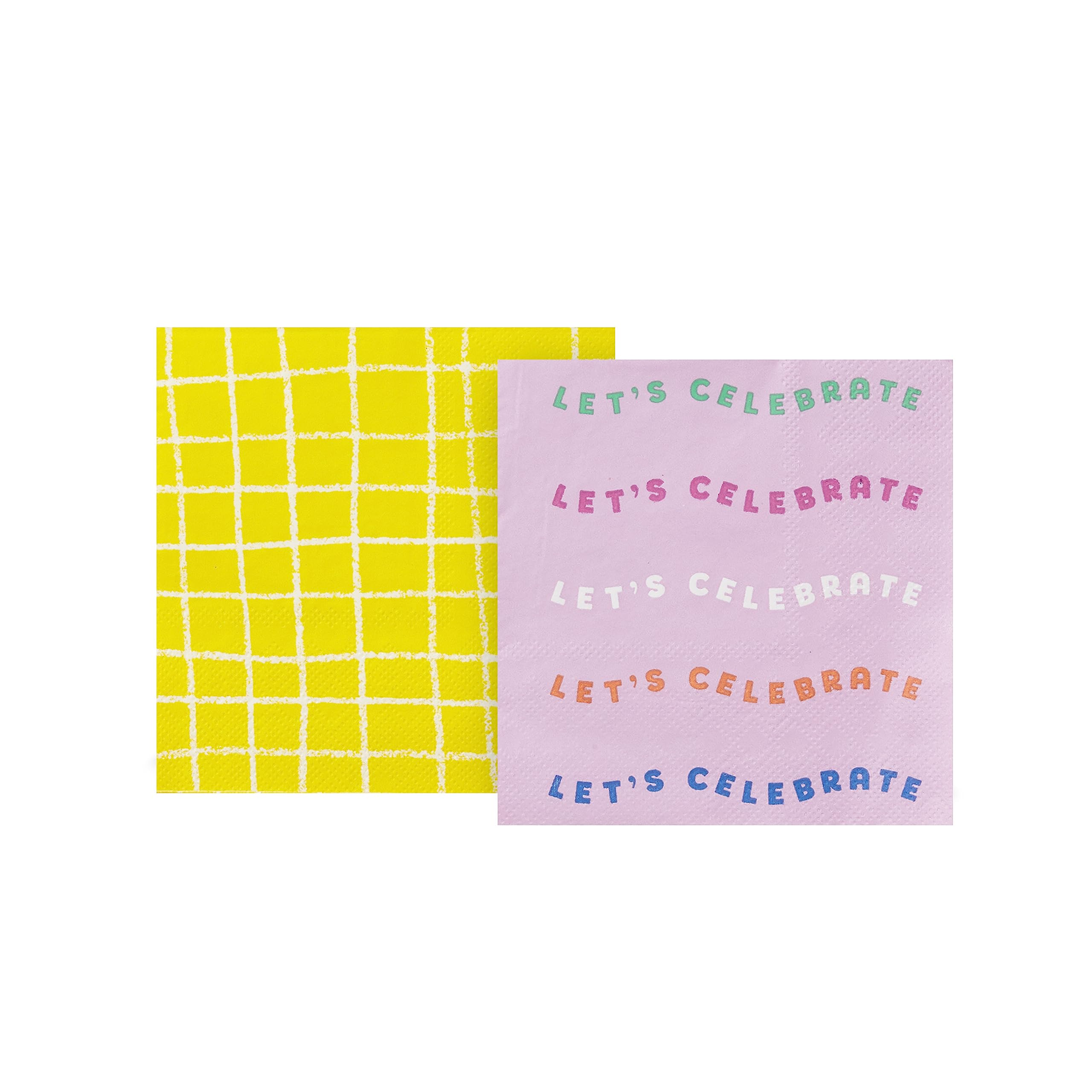 Hallmark Pink and Yellow Party Supplies (16 Square Dinner Plates, 8 Square Dessert Plates, 8 Hexagonal Dessert Plates, 32 Beverage Napkins) for Birthdays, Bridal Showers, Graduations