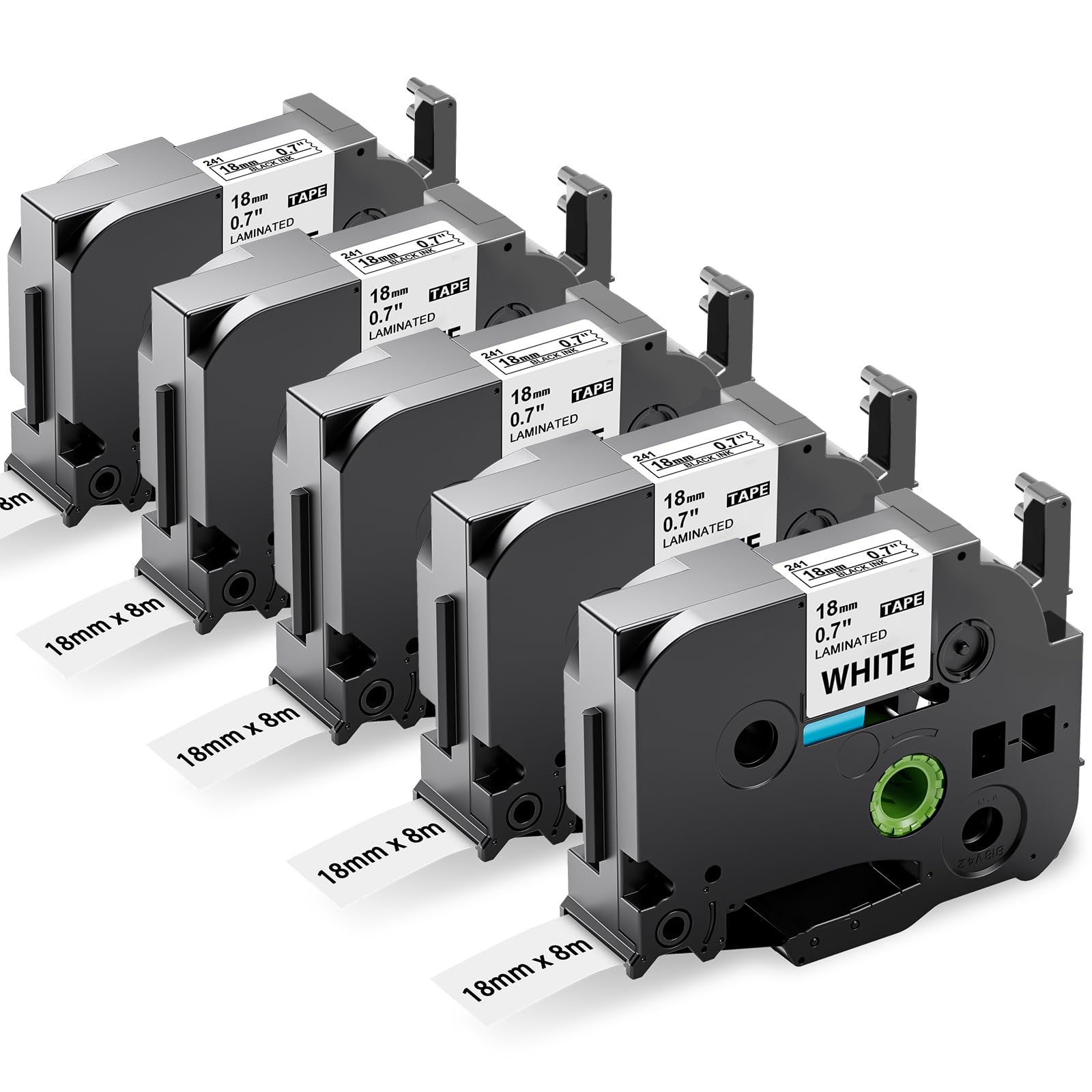 Upwinning Replacement for Brother P-Touch TZe-241 Labelling Tape 18mm x 8m, Compatible for Brother TZe Tape 18mm 0.7 TZe-241 TZe241 AZe241 Laminated White for 1830 2030 2100 2430, 5-Pack